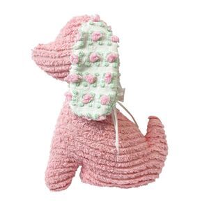 Pink Chenille Ribbed Dog‎ Plush Stuffed Animal Toy Floral Ears Baby Nursery
